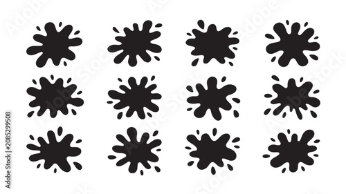 Black Ink Splatters Set Isolated on White Background Vector Illustration