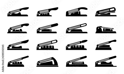 Vászonkép Set of 16 Black and White Office Paper Punches, Single Hole Puncher Icons, Stati