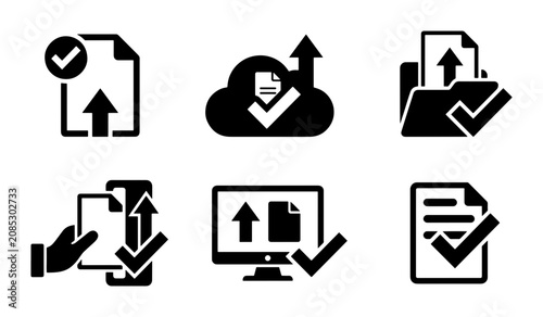 Bild auf Leinwand Document Upload Icons Set, Digital File Transfer Symbols, Cloud Storage and Data