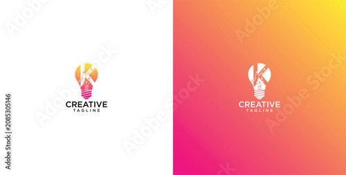 Foto Creative lightbulb with letter K logo concept, representing innovation, ideas, a