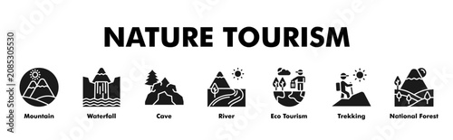 Schilderij op canvas NATURE TOURISM web banner icon vector illustration concept with icon of Mountain