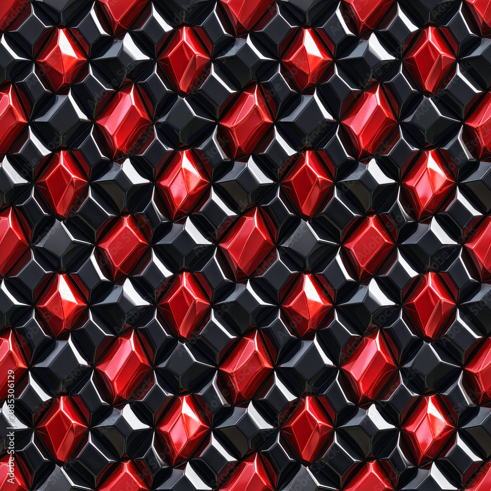 Fototapeta premium High quality seamless pattern of luxury black leather texture with red diamond studs