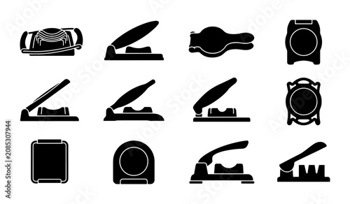 Cuadro en lienzo Office Punch Set, Paper Punch Icons, Stapler Silhouettes, Stationery Tools Colle