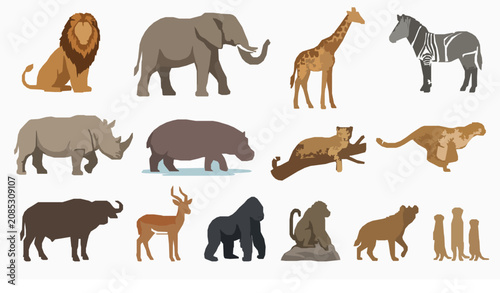 Photography African Wildlife Mammal Collection with Safari Animals Isolated on White Backgro