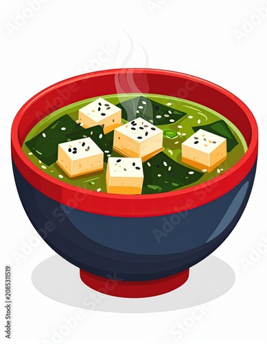 Warm Miso Soup with Tofu and Seaweed Illustration