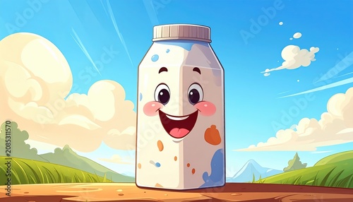 Cheerful Cartoon Milk Carton with a Happy Face