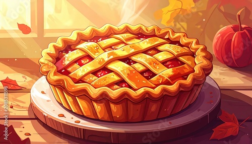 Warm Lattice Crust Pie in Cozy Autumn Setting