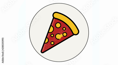 A simple flat vector illustration of a single slice of cheesy pizza