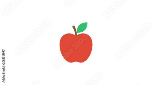 A simple flat vector illustration of a fresh red apple with a green leaf