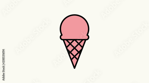 A simple illustration of a pink ice cream scoop in a waffle cone