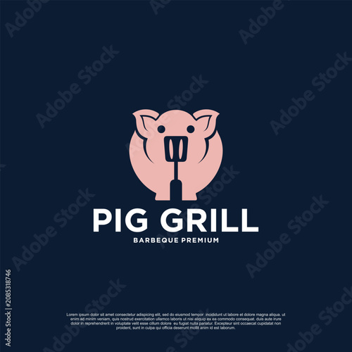 Pig Grill logo vector template illustration design modern concept Premium Vector