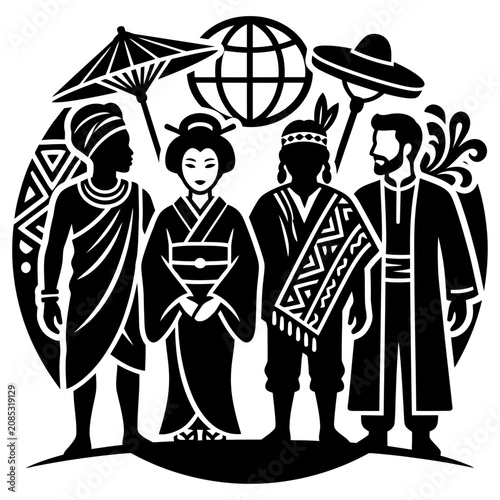 cultural diversity and multicultural people from various ethnic groups and world cultures standing united symbolizing global unity.