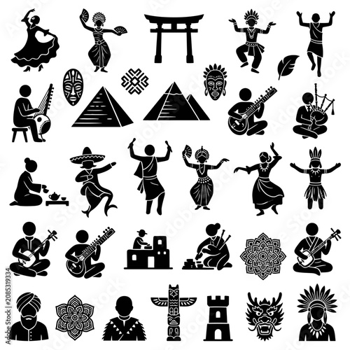 world cultures traditional dances and ethnic symbols illustrating global diversity and heritage ideal for education and international themes.