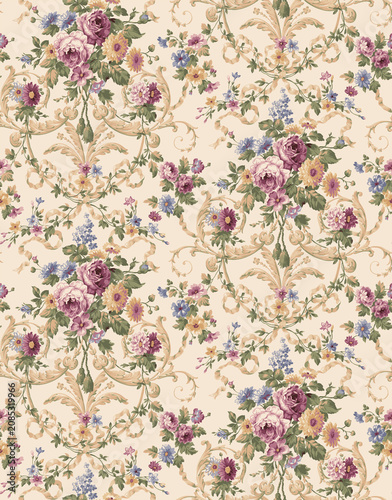 seamless pattern with multi color flowers