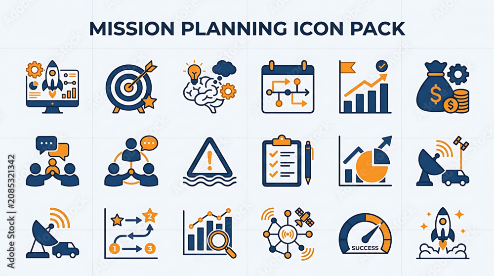 Fototapeta premium Business professionals plan mission strategy with technology and teamwork icons
