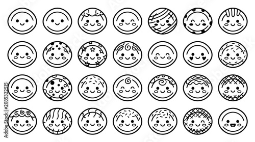 Cute Kawaii Faces Collection: Diverse Expressions and Patterns, Vector Art