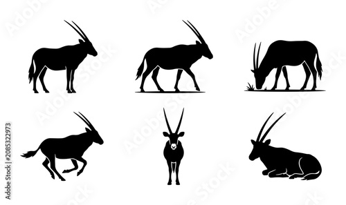 Bild auf Leinwand Oryx Silhouette Collection: African Wildlife Vector Icons, Safari Animals, Deser