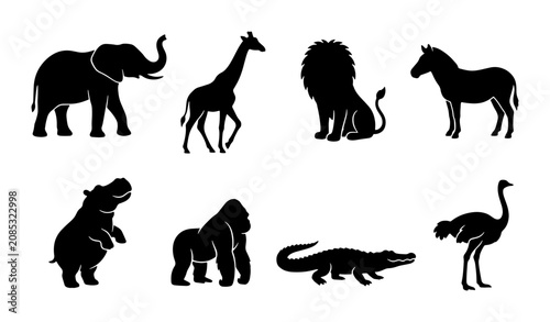 Photography African Wildlife Silhouettes: Elephant, Lion, Giraffe, Zebra, Hippo, Gorilla, Cr