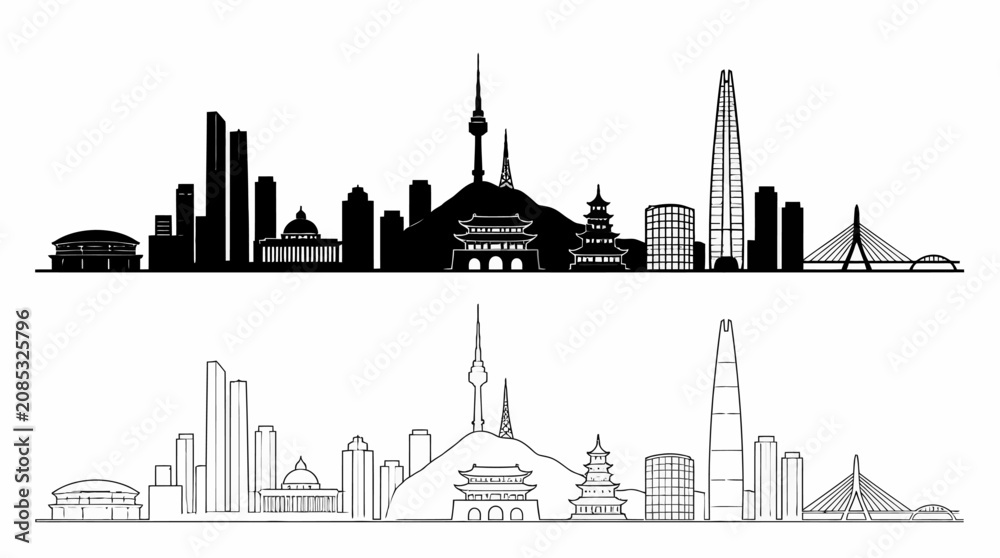Obraz premium Seoul City Skyline Silhouette Vector Illustration