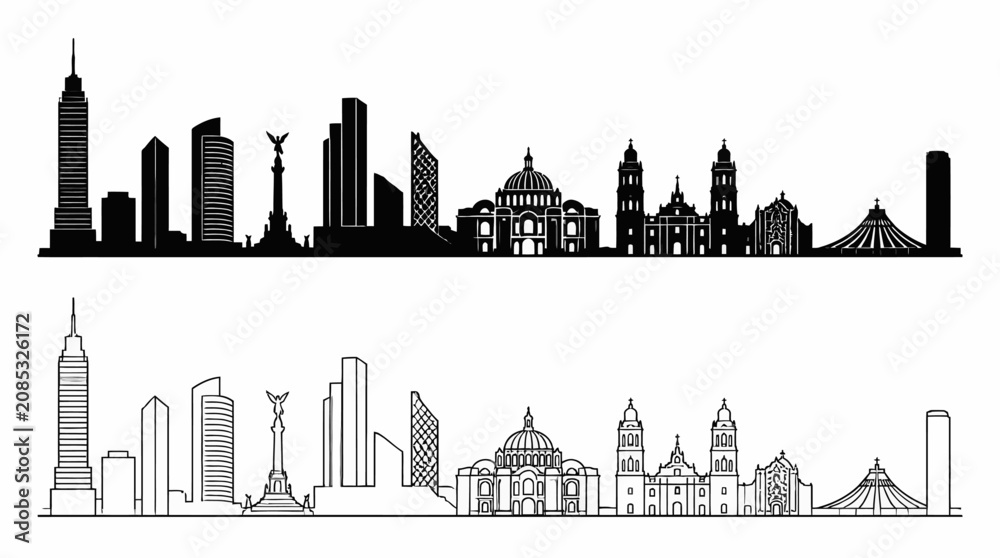 Obraz premium Mexico City Skyline Silhouette Vector Illustration