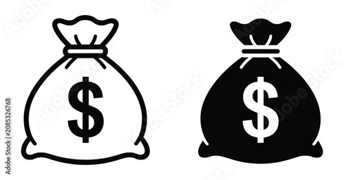 Cuadro en lienzo Money Bag Icon set, dollar sign money bag symbols, vector illustration