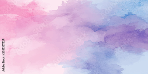 Принти на полотні Abstract watercolor sky with fluffy white cumulus clouds, bright blue summer clo