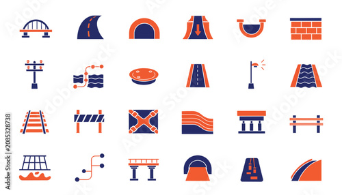 Photos Clean Flat Vector Civil Infrastructure Construction Icon Set