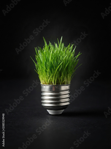 Green Grass Growing from Vintage Light Bulb Socket