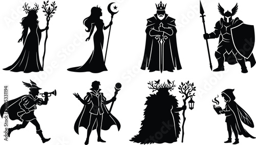 Canvas Print Fantasy Character Silhouette Bundle Featuring King Knight Wizard Druid Mage Fair