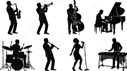 Photography Jazz band musicians silhouette set featuring live performance artists playing sa