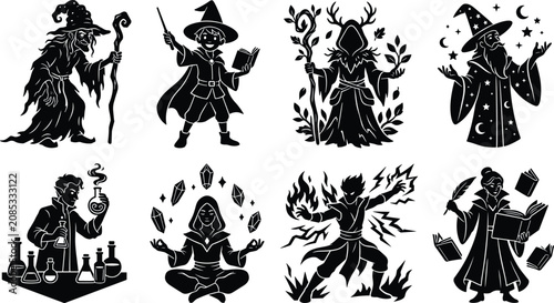 Foto Fantasy Wizard and Magic Character Silhouette Bundle Featuring Sorcerers Mages A