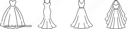 Foto Wedding Dress Icons Set Vector, Bridal Gown, Bridal Fashion and Elegant Wedding