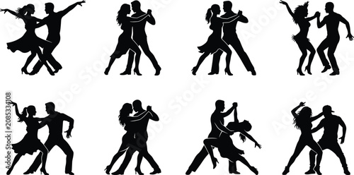 Foto Collection of latin dance silhouettes featuring couples performing salsa tango r