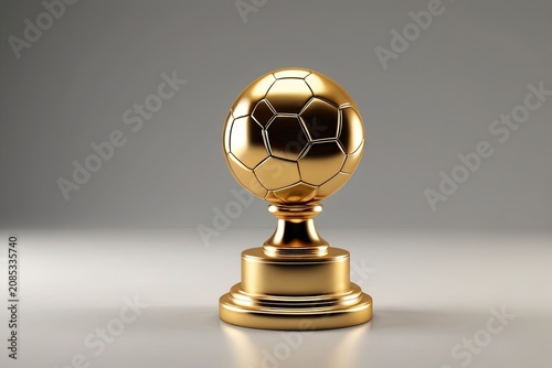 Golden soccer ball trophy award on metallic