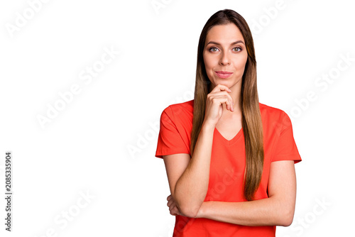 Photos Photo of pretty funny lady looking cunning cruelly having crazy tricky idea want
