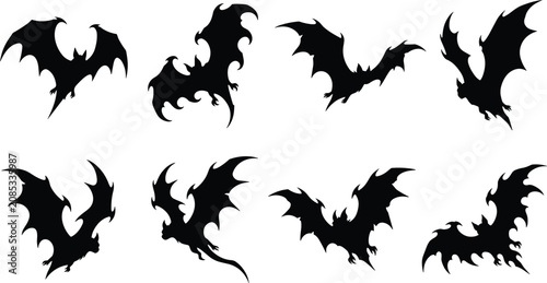Φωτογραφία Flying Dragon Silhouette Bundle Featuring Fantasy Winged Dragons in Dynamic Pose
