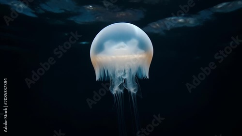 Jellyfish gracefully floating in deep ocean
