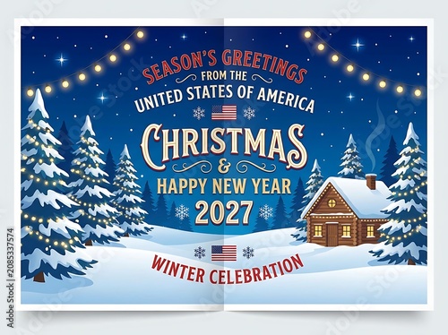 Season's greetings from the United States of America happy new year 2027 winter celebration.