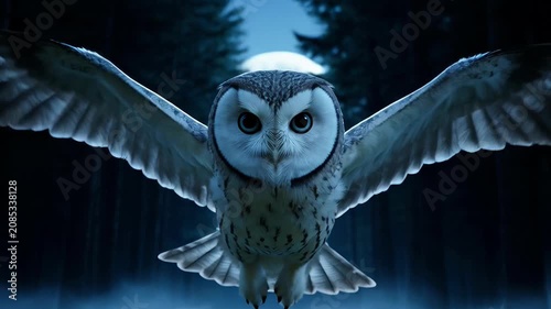 Owl flying misty at night