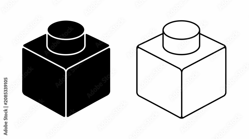 Obraz premium Lego brick icon, black and white, simple illustration