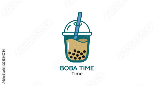 A simple vector illustration of a refreshing cold tea drink with tapioca pearls