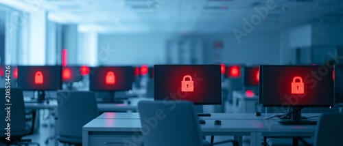 Empty with locked computer screens