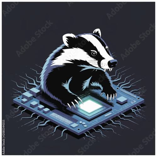 Fotografie Badger on computer circuit board closeup.