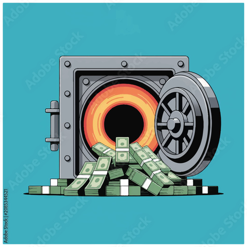 Money pouring out of a vault.