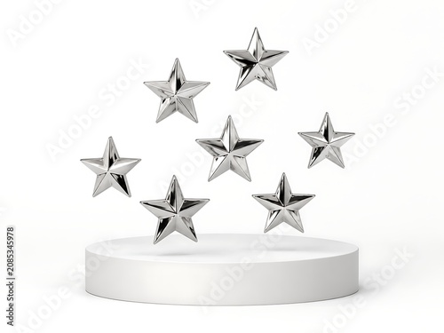 3D Shiny Silver Star Award Symbol Isolated on White Background with Glossy Metallic Finish for Holiday Celebration Icon Decoration and Design Element