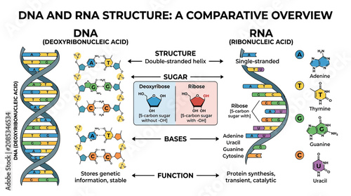 Bild auf Leinwand DNA and RNA Structure Comparison: Double Helix vs Single Strand