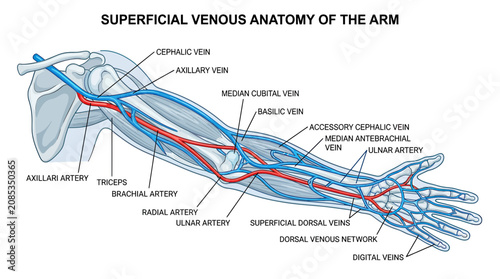 фотографія Human Arm Superficial Venous Anatomy - Medical Illustration