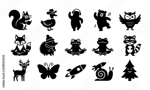 Foto Whimsical Woodland Creatures and Objects Vector Icons, Cute Animals, Nature Elem