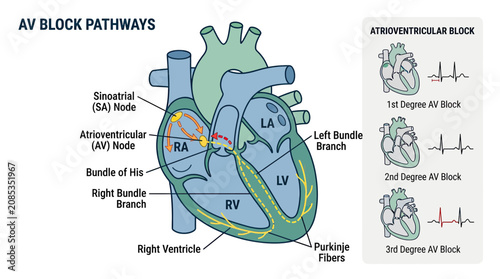Foto AV Block Pathways: Heart Anatomy and ECG of Atrioventricular Block