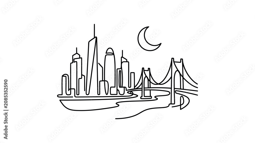 Fototapeta premium City Skyline at Night with Bridge.